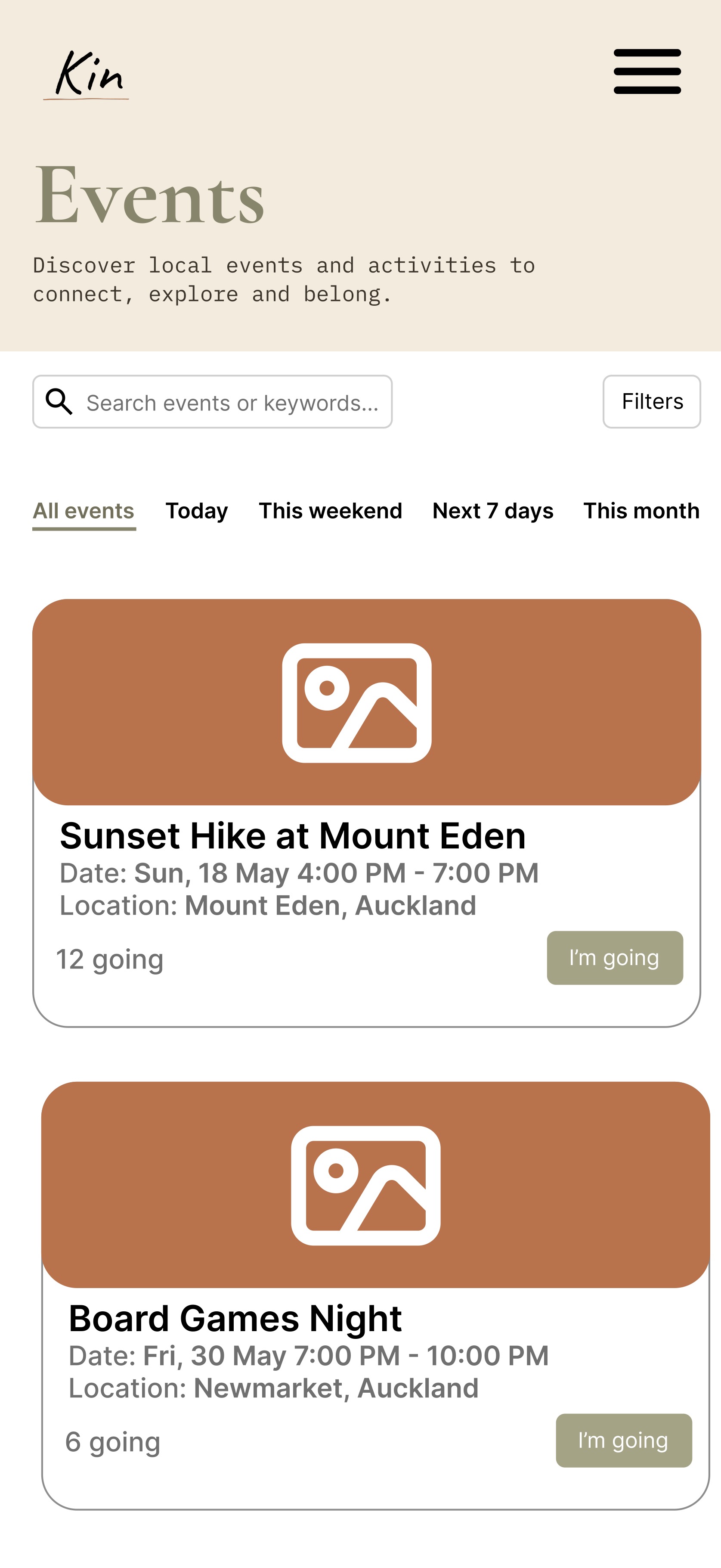 Kin profile screen