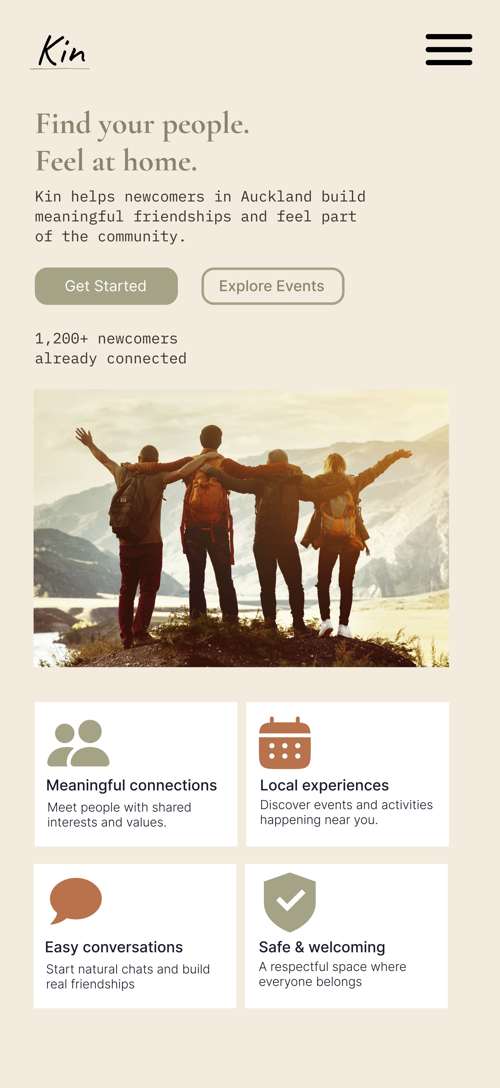 Kin onboarding screen