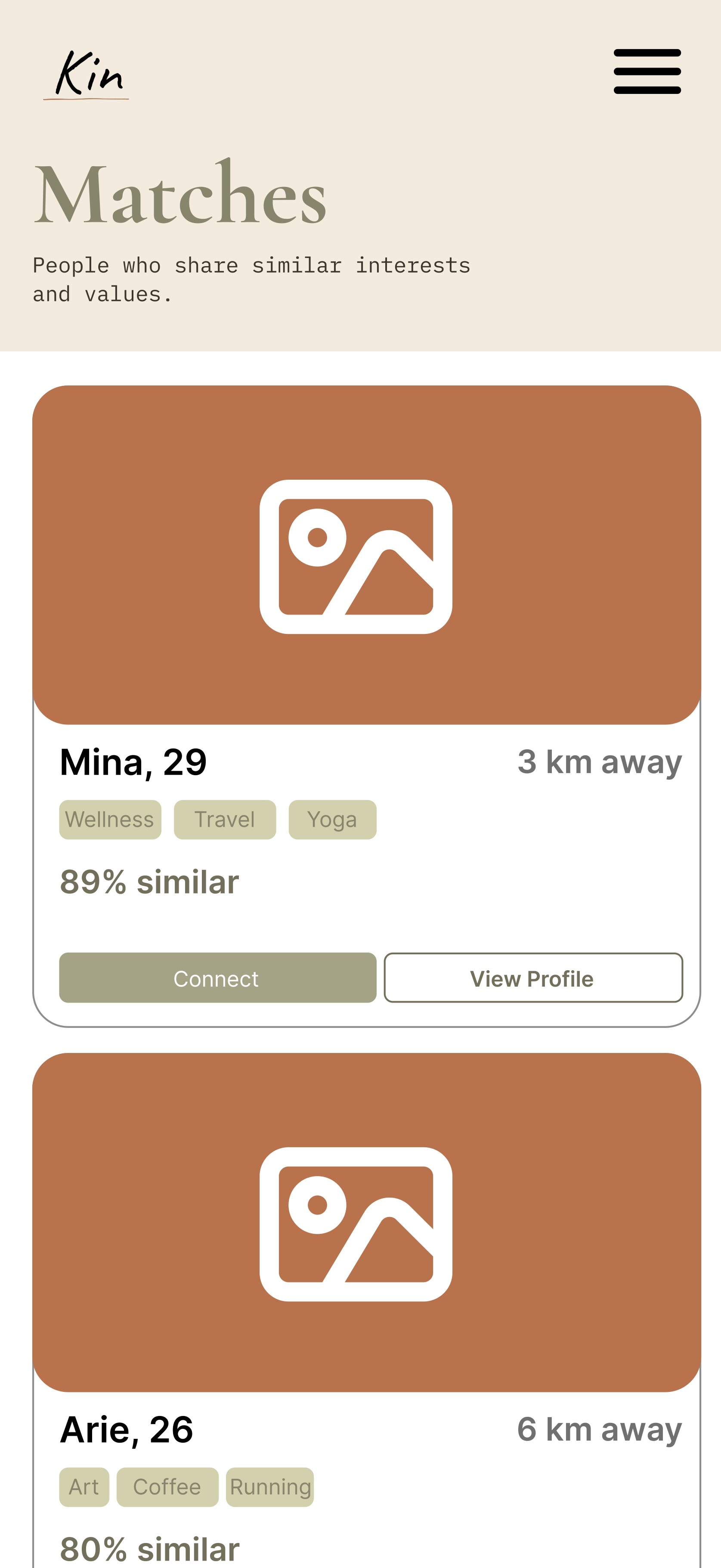Kin local events screen
